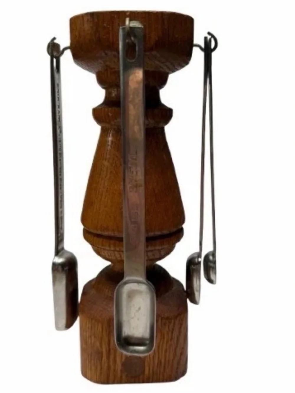 Vintage Wooden Measuring Spoon Stand Set Hanging Metal Spoons Kitchen Decor